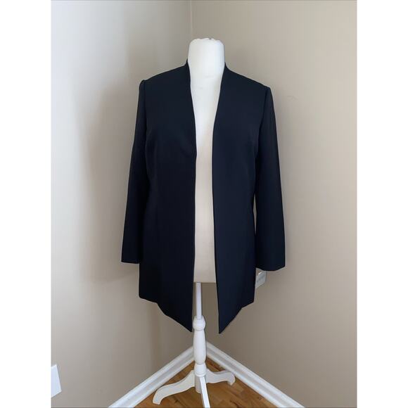 Kasper Black Long Collarless Open-Front Lined Blazer Pockets Size 16 - Picture 1 of 10